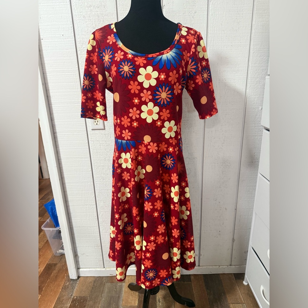 LuLaRoe Red Dress with Floral Patterns